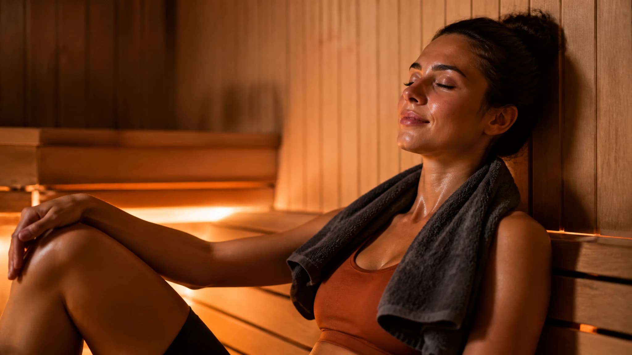 Person relaxing in a sauna after exercise