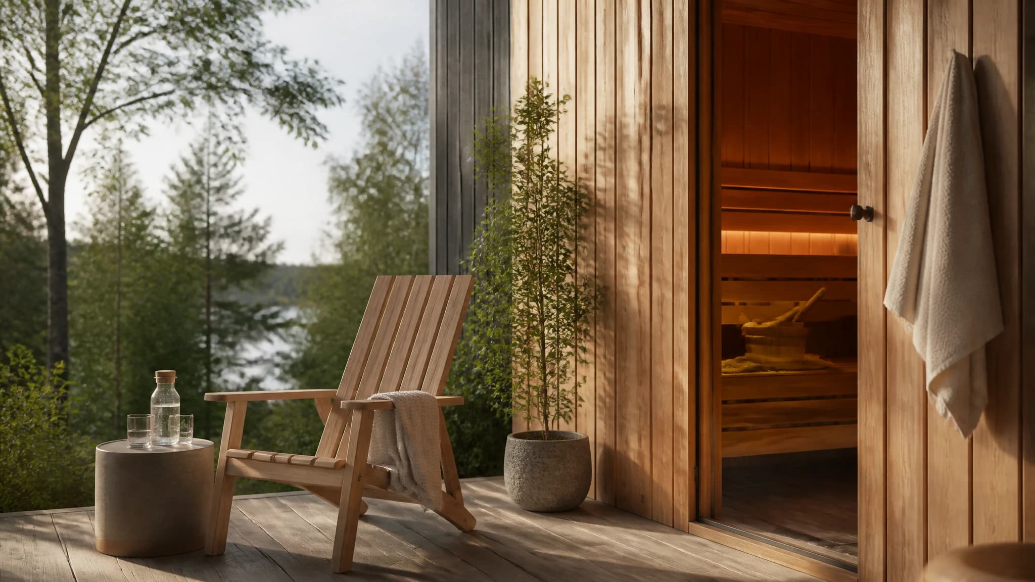 A relaxing chair in a cool rest area outside a sauna