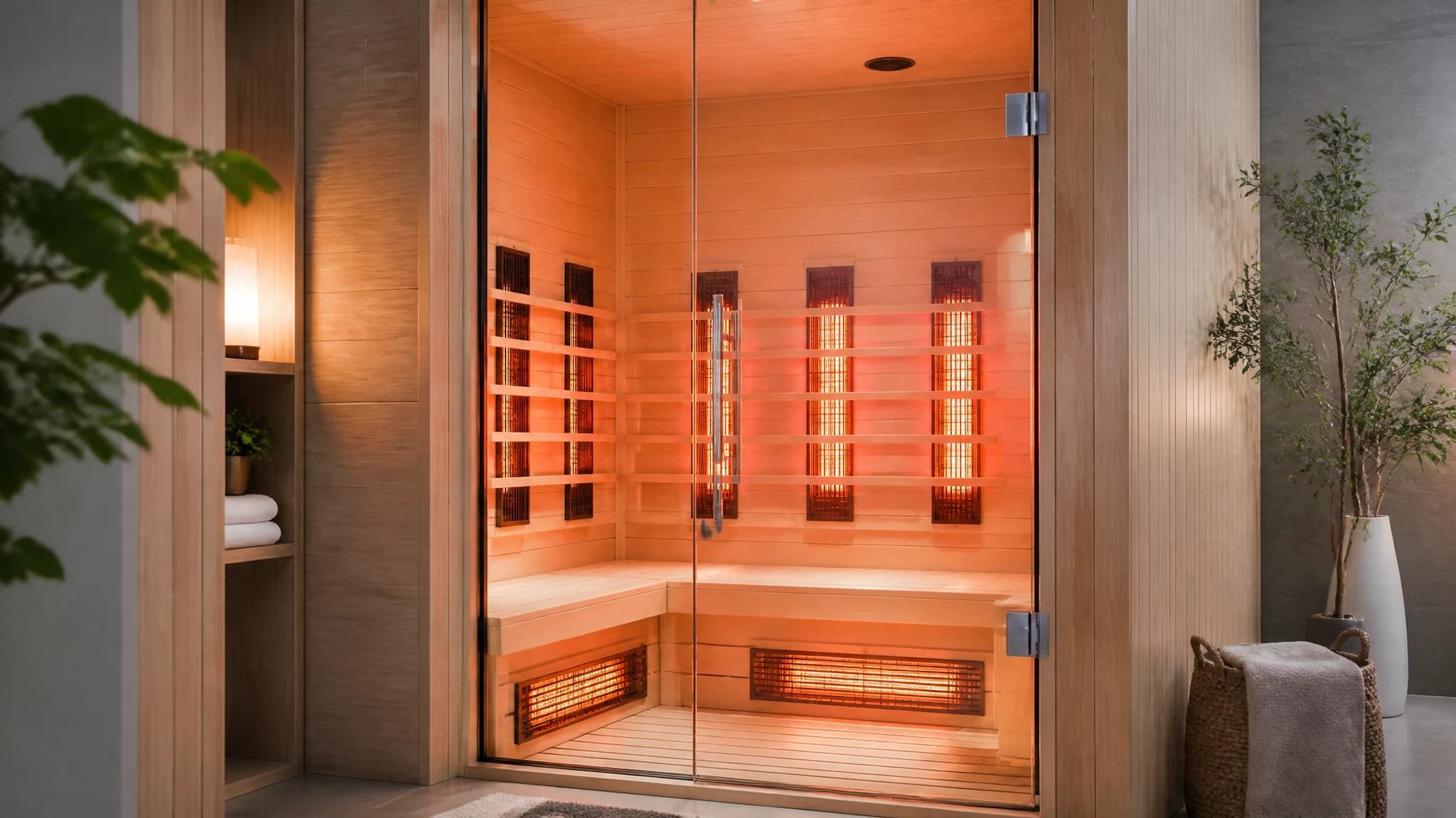 Modern infrared sauna cabin with heating panels