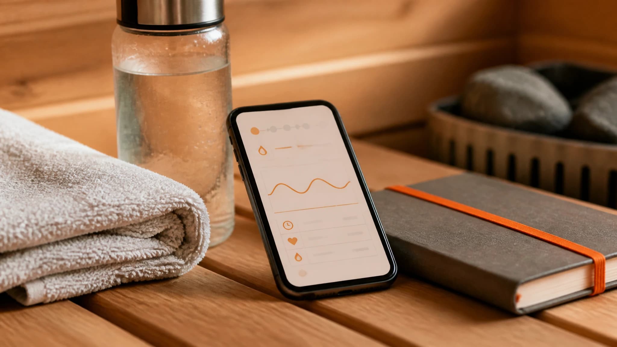Sauna session notes recorded beside water and a towel