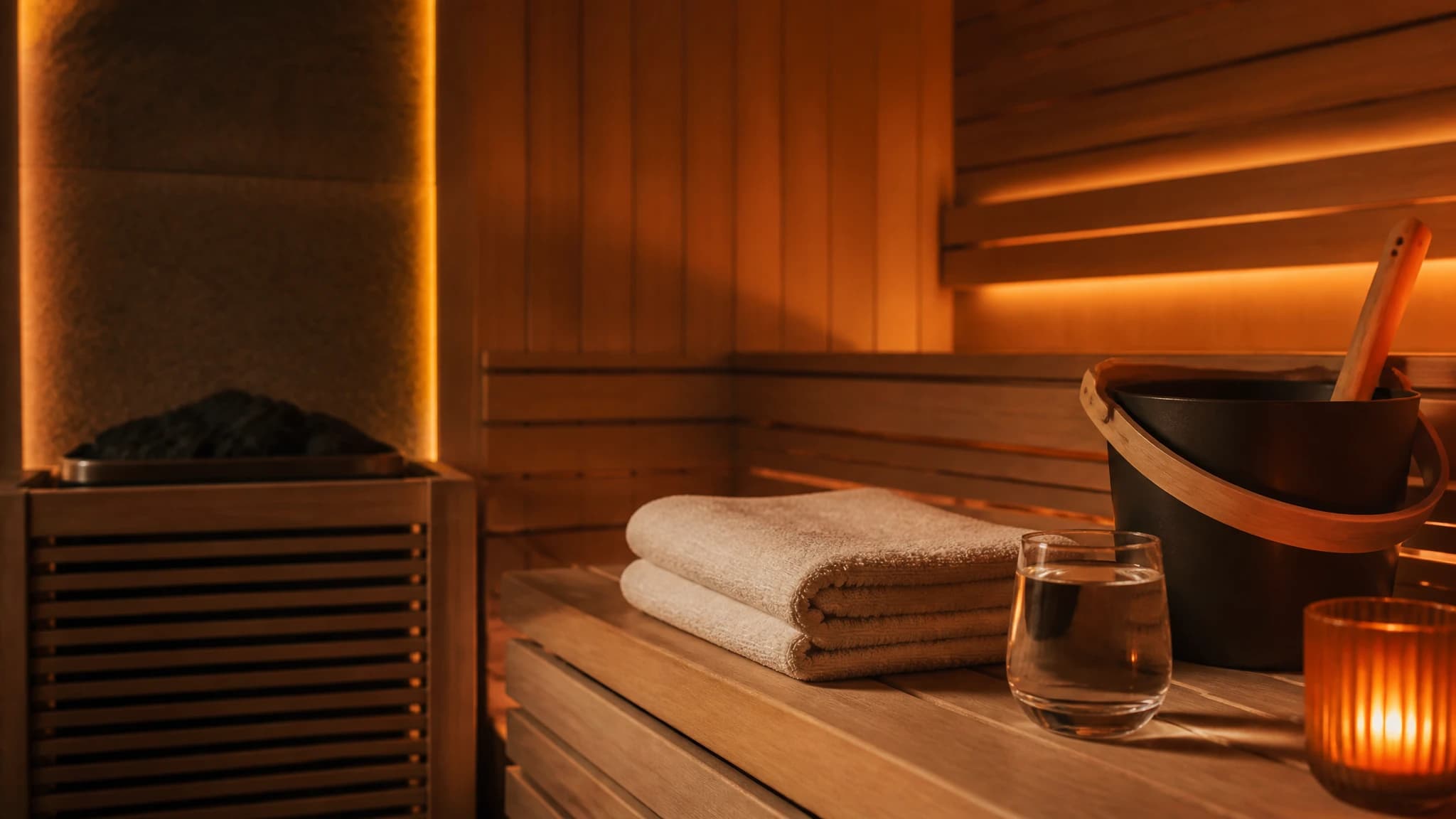 Quiet wooden sauna prepared for relaxation