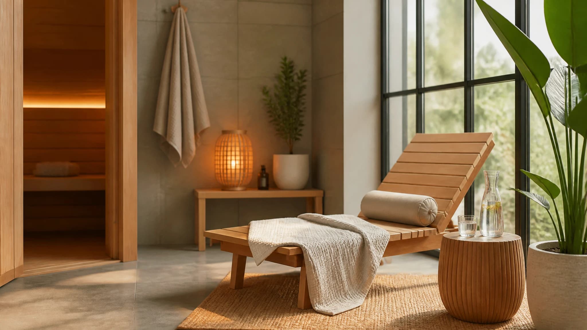 A relaxing cooling room outside a traditional sauna