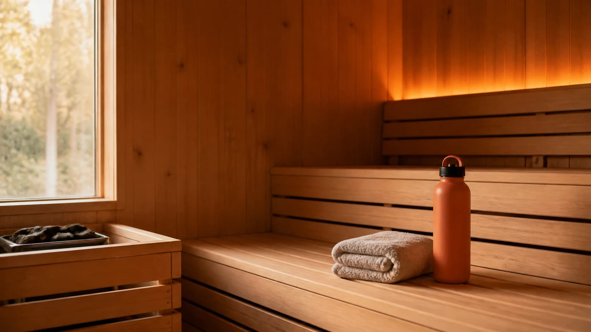 Warm wood sauna interior prepared for a consistent wellness routine