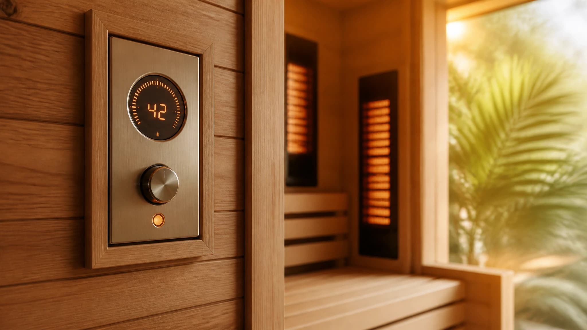 Infrared sauna temperature control set to a moderate level