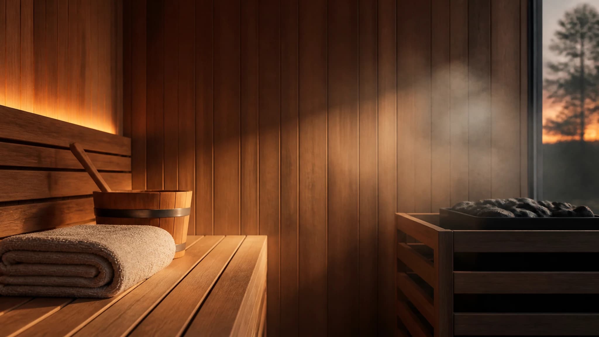 Warm, quiet sauna interior prepared for a consistent wellness routine