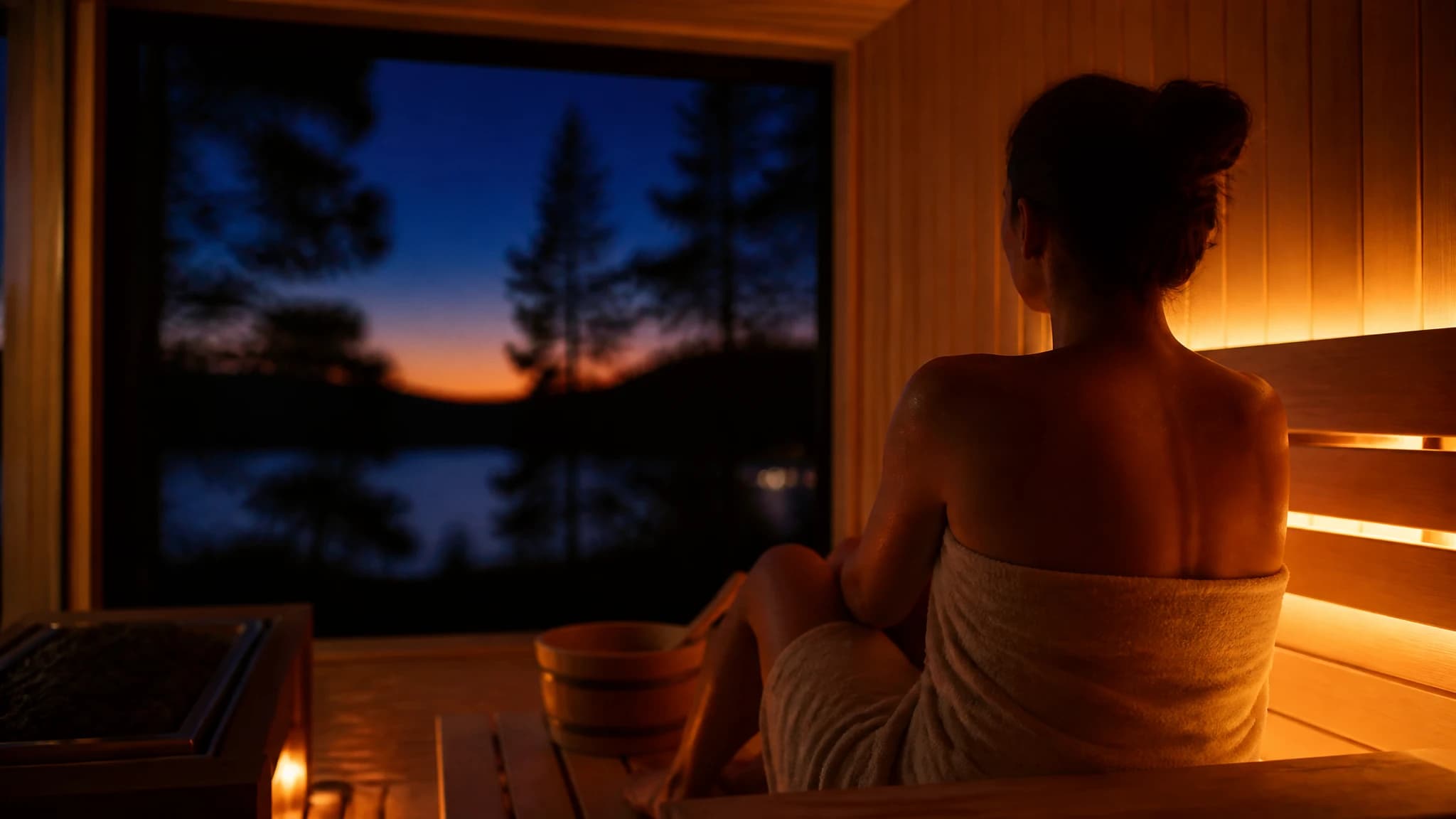 Person using a sauna as part of a quiet evening wind-down routine